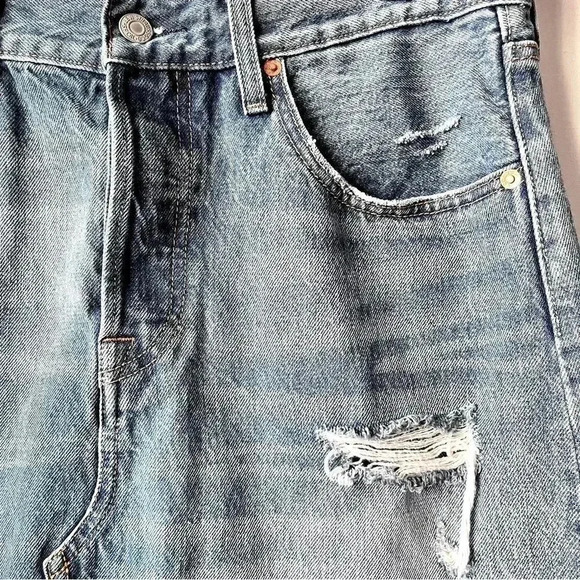 Levi’s Waterless Button Fly Raw Hem Deconstructed Denim Mini Skirt Size 31 - Picture 5 of 14